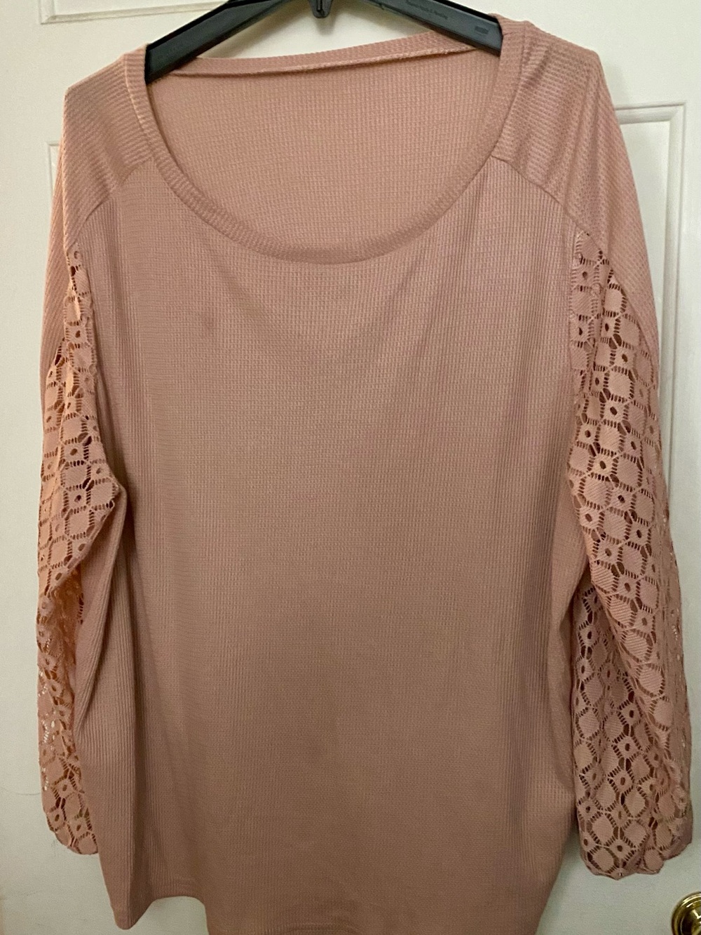 SHEIN Womens Pink Lace-Sleeve Scoop Neck Top Size 4X